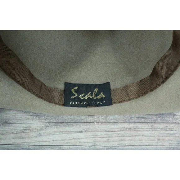 Seala Tan Brown Wool Felt Wide Brim Fedora Hat Italy Made - Picture 9 of 10